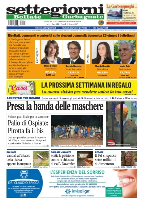 Settegiorni Bollate-Garbagnate è in edicola: in primo piano le elezioni