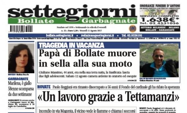 Settegiorni Bollate è in edicola: ecco la prima pagina