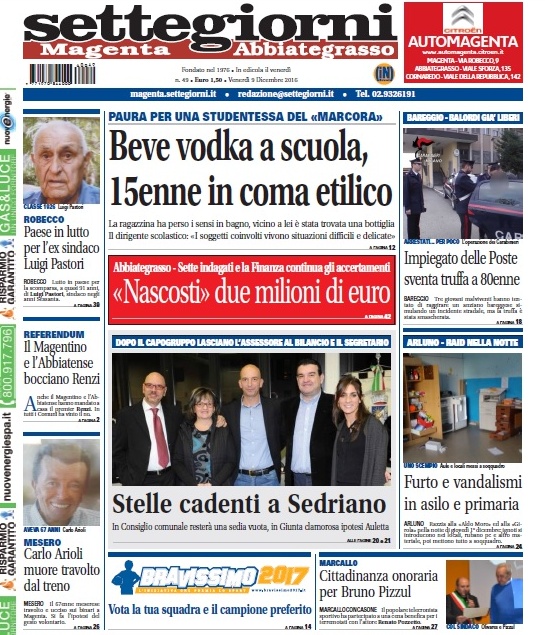 Settegiorni Magenta è in edicola, in primo piano il caso della studentessa che beve vodka a scuola