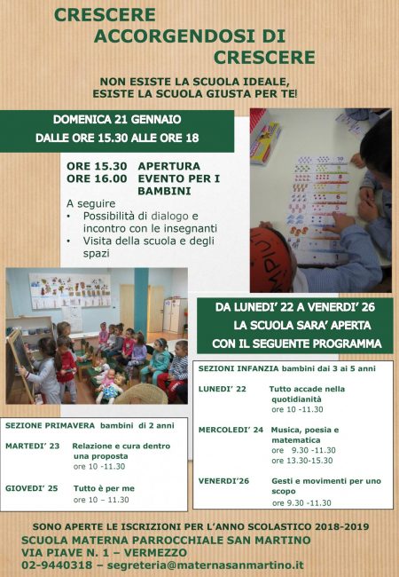 Il programma della settimana di porte aperte alla scuola materna parrocchiale San Martino di Vermezzo