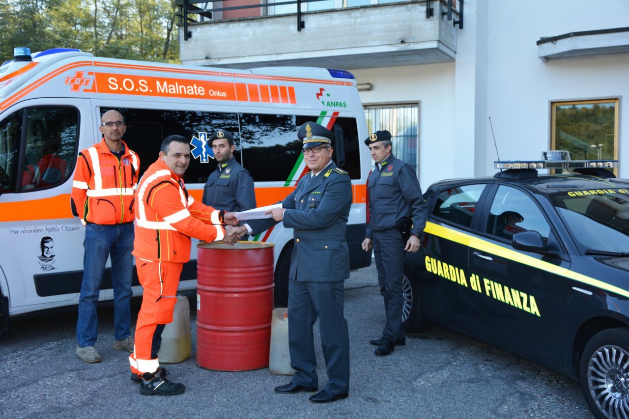 Gasolio e benzina confiscati e donati alla SOS Malnate