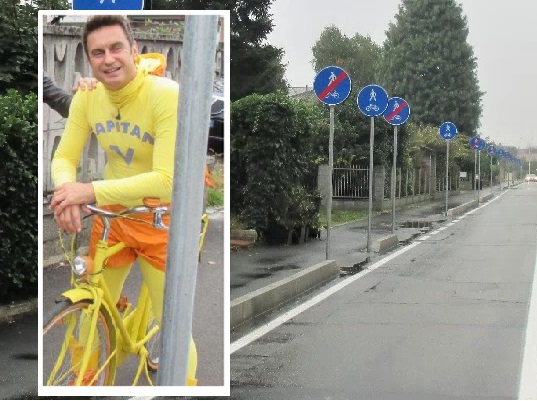 Striscia la Notizia a Garbagnate per la “foresta segnaletica” sulla ciclabile