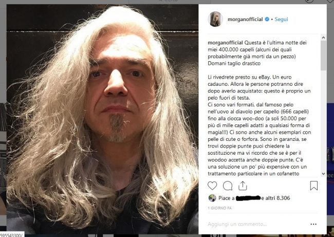 Il cantante monzese Morgan mette all’asta i suoi capelli