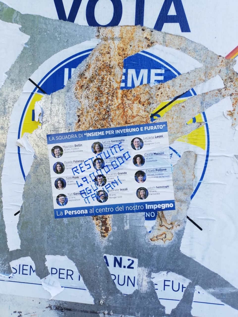 Inveruno, vandalizzati i manifesti del centrodestra