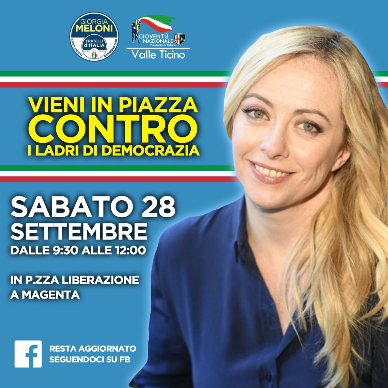 “Fratelli d’Italia dice NO al Governo degli Inciuci”: banchetto a Magenta