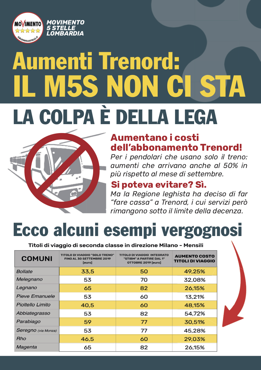 Volantino aumenti Trenord fronte