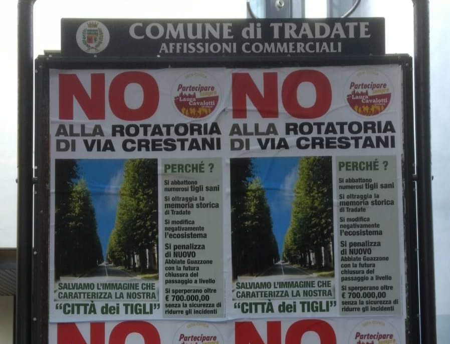 Manifesti a Tradate contro la rotonda di via Crestani
