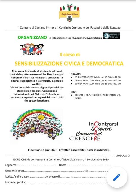 Castano, corso educazione civica consiglio comunale dei ragazzi