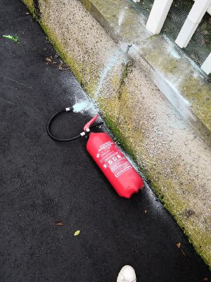Vandali in azione con gli estintori