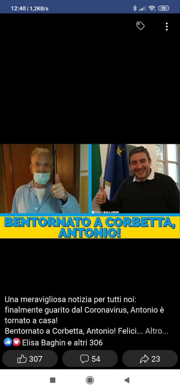 Guarisce dal Coronavirus a 85 anni: Antonio torna a casa