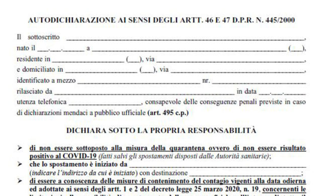 Altro modulo autocertificazione (il quarto) aggiornato al 26 marzo | La cronistoria dell’emergenza Coronavirus