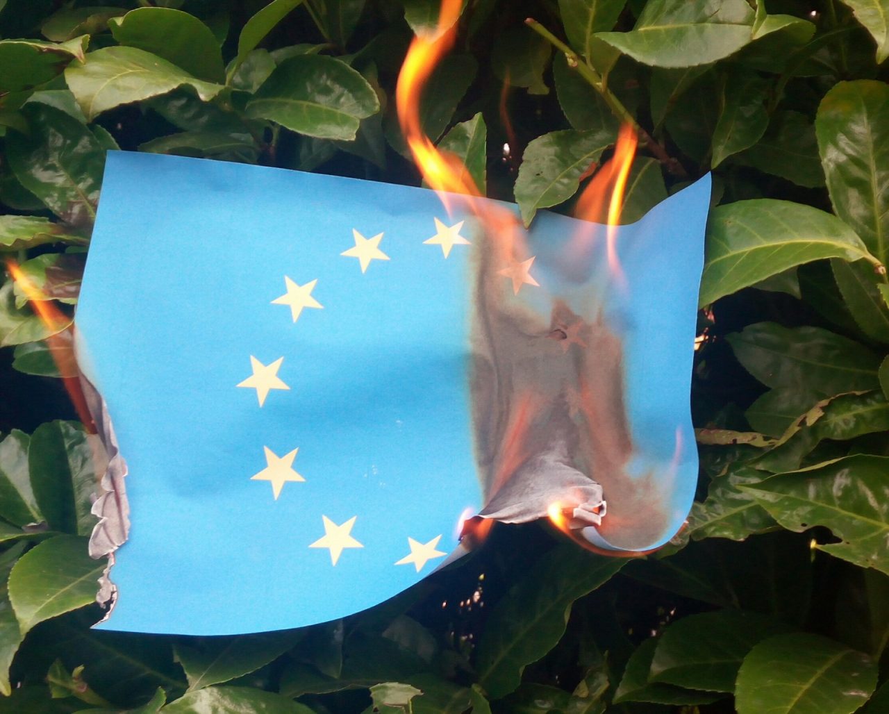 Forza nuova brucia la bandiera dell’Unione Europea a Legnano FOTO