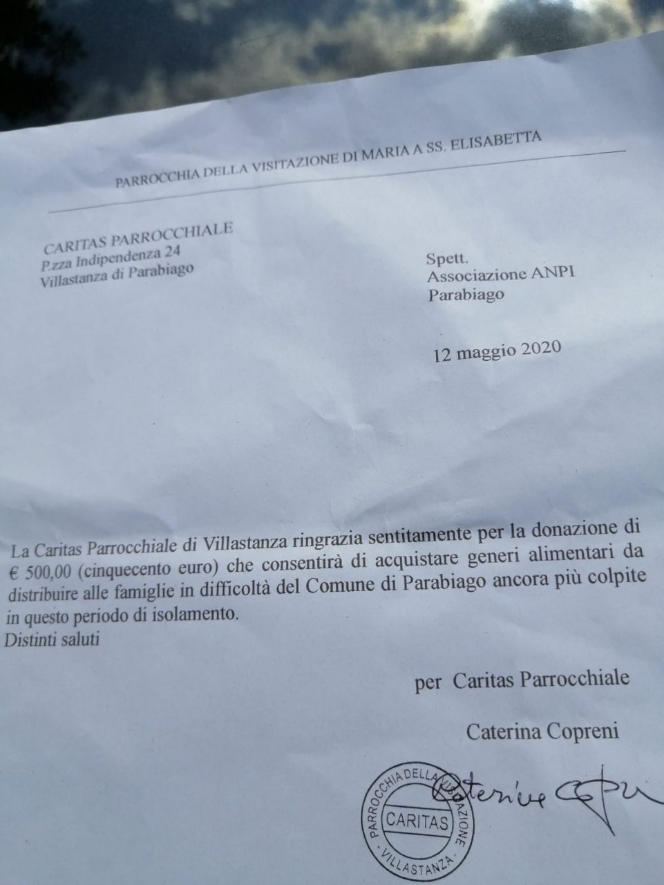 Nuovo atto di solidarietà di Anpi Parabiago