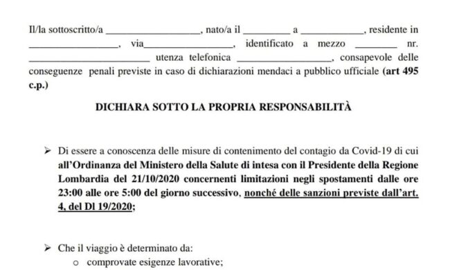 Autocertificazione Lombardia ottobre 2020: ecco il nuovo modulo da scaricare