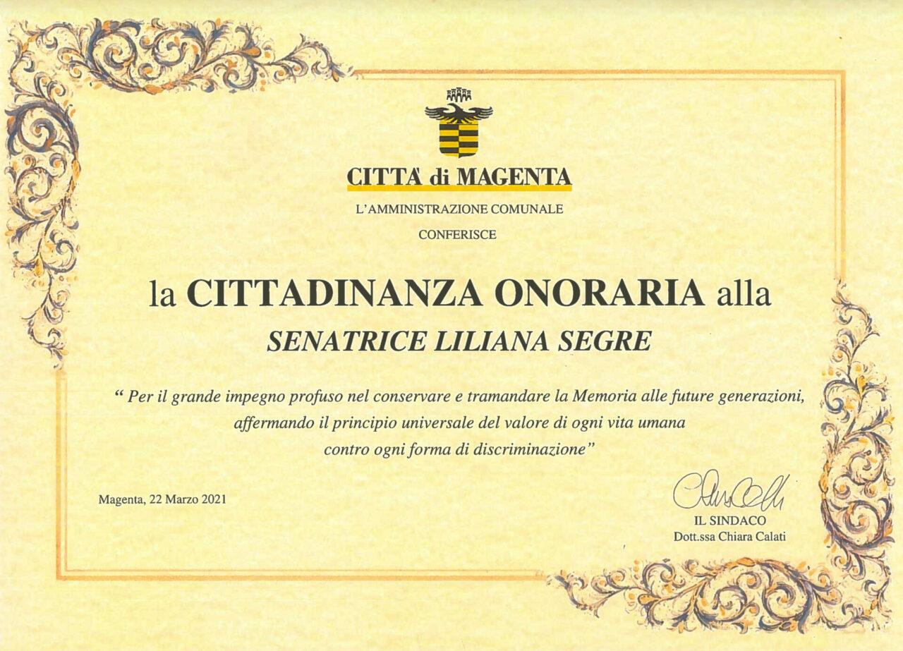 Magenta dà la cittadinanza onoraria alla senatrice a vita Liliana Segre