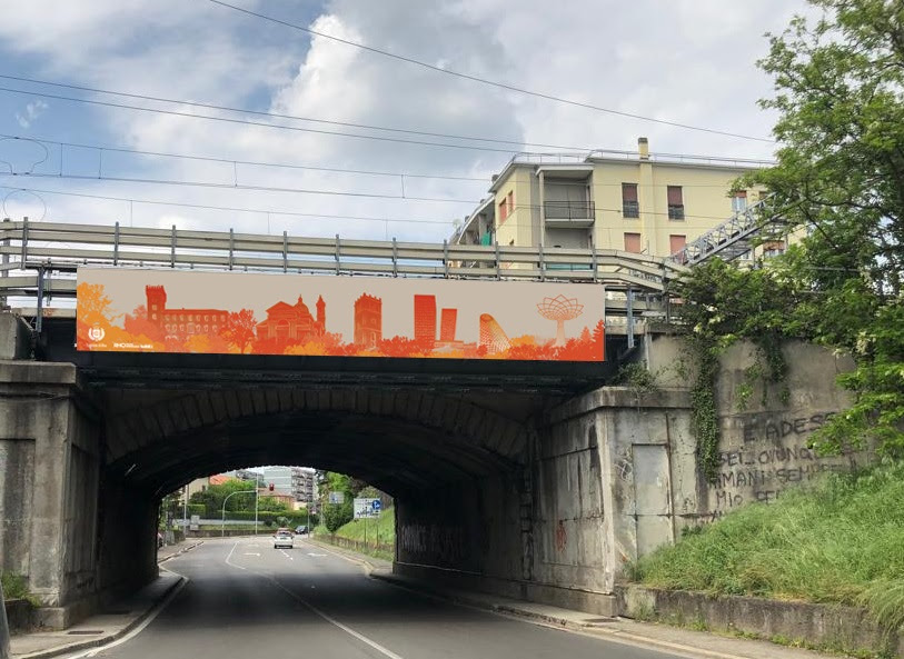 Un nuovo benvenuto della città con lo skyline di Rho