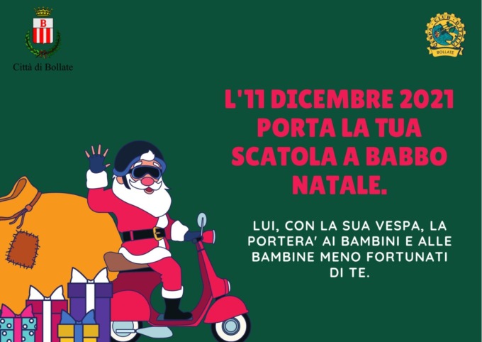 Al via la raccolta pacchi per bambini: Babbo Natale scalda il motore della Vespa