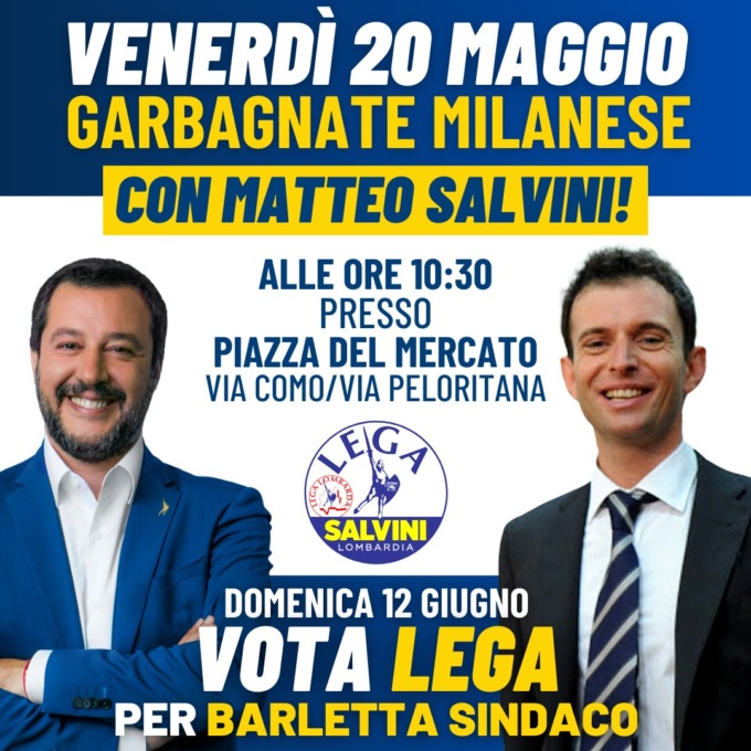 Elezioni a Garbagnate, arriva Matteo Salvini