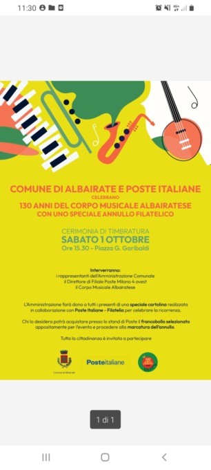 L’annullo postale per celebrare l’anniversario del Corpo musicale albairatese