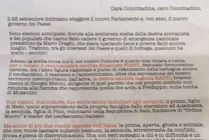 Elezioni, Radice scrive ai legnanesi: “Stop ai neofascisti”. Fdi: “Caduta di stile”