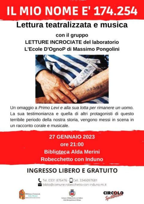 Giornata della Memoria, a Robecchetto prevista la lettura teatralizzata su Primo Levi