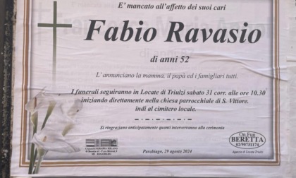 Oggi i funerali di Fabio Ravasio