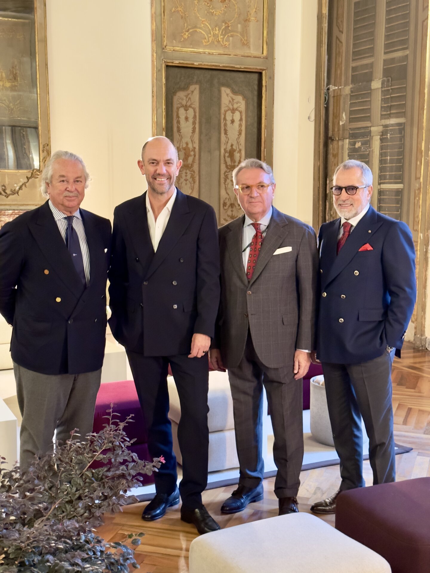 Pier Luig Loro Piana, Damien Bertrand Ad Loro Piana, Franz Botrè, Gaetano Aloisio presidente accademia Nazionale Sartori e della World Federation of Master tailors