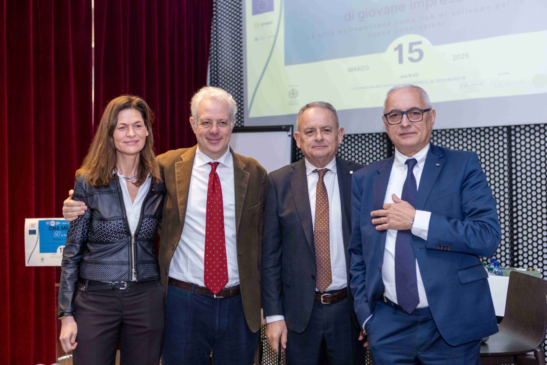 Laura Buscarini, Direttrice CNA Milano, Matteo Reale, Presidente CNa Milano, Otello Gregorini, Segretario CNA Nazionale e Giovanni Bozzini, Presidente CNa Lombardia