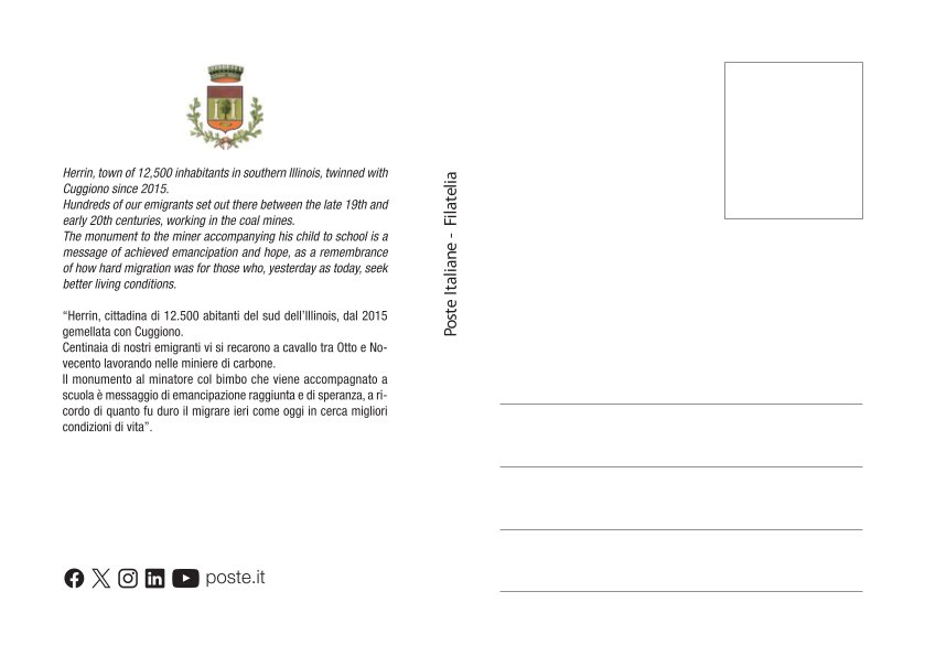 cuggiono-cartolina poste italiane per i dieci anni del gemellaggio con herrin