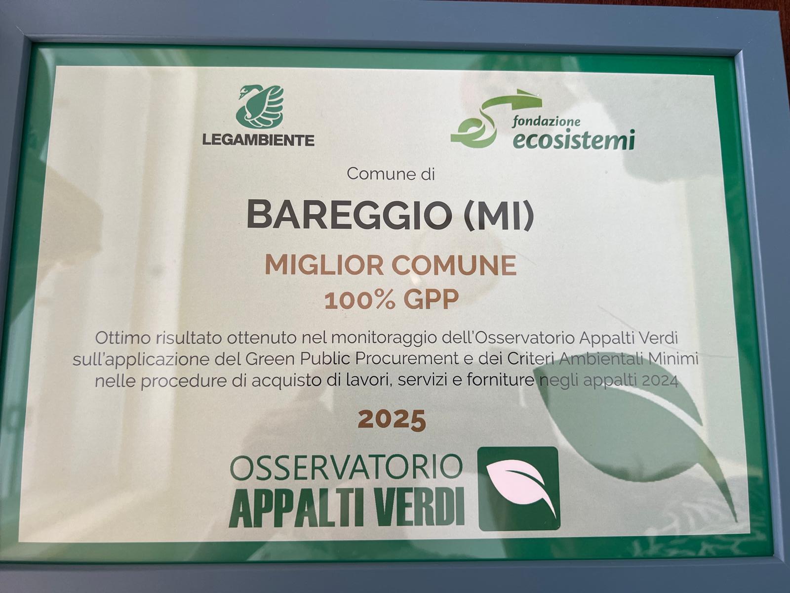 Bareggio premiata da Legambiente