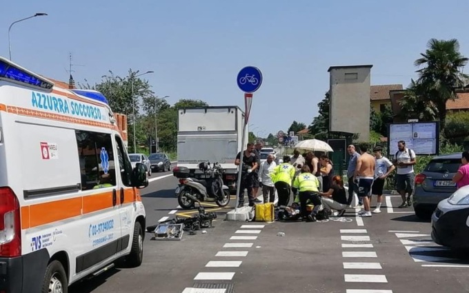 Rider investito trasportato in ospedale