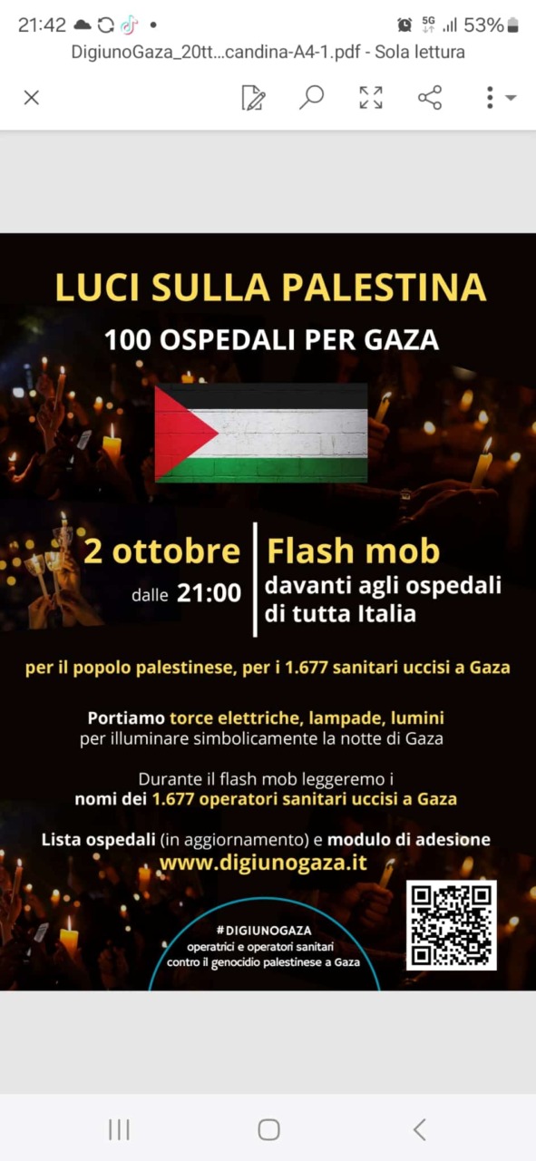 Flash mob dei sanitari con “Luci sulla Palestina”