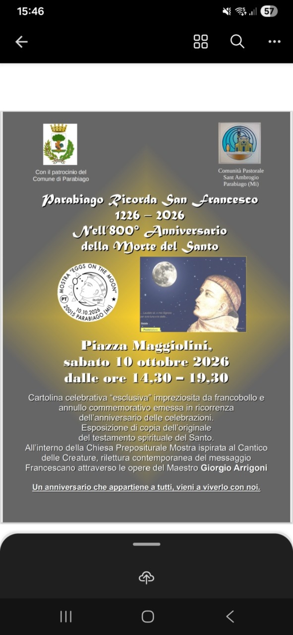 Parabiago celebra San Francesco con annullo filatelico e mostra